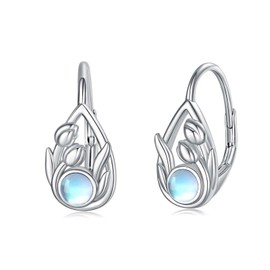 VONALA Tulip Hoop Huggie Earrings 925 Sterling Silver Moonstone Tulip Flower Hoop Earrings for Women Girls, Sterling Silver, Moonstone