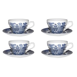 Churchill Blue Wollow 4 Teacup and 4 Saucer Set, Made in England