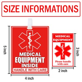 Medical Equipment Inside Tag Card Red Fragile Medical Equipment Inside Stickers Medical Equipment ID Identification Luggage Tags Handle with Care Labels for Medical Supplies (Color2)