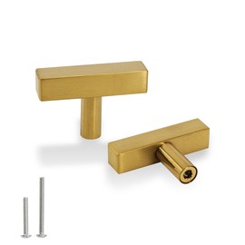 Redunest Cabinet Pulls Single Hole Cabinet Handles, 10 Pack Square Gold T Bar Handles Drawer Cabinet Knobs Cupboard Hardware Cabinet Handles, Stainless Steel Single Hole Cabinet Knobs