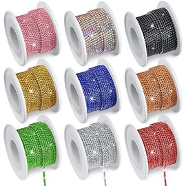 9 Rolls Total 2 mm 90 Yards Crystal Rhinestone Close Chain Trimming Claw Chain Jewelry Crafts DIY Crystal Claw Cup Chain Roll