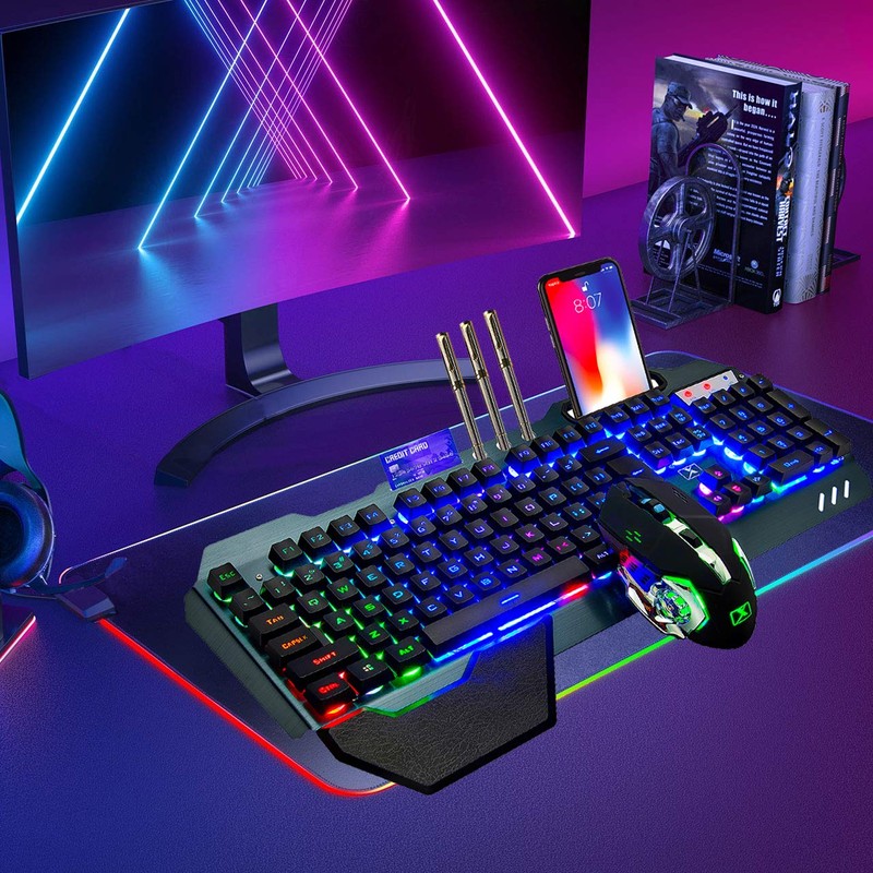 Wireless Gaming Keyboard and Mouse,Rainbow Backlit Rechargeable Keyboard Mouse with