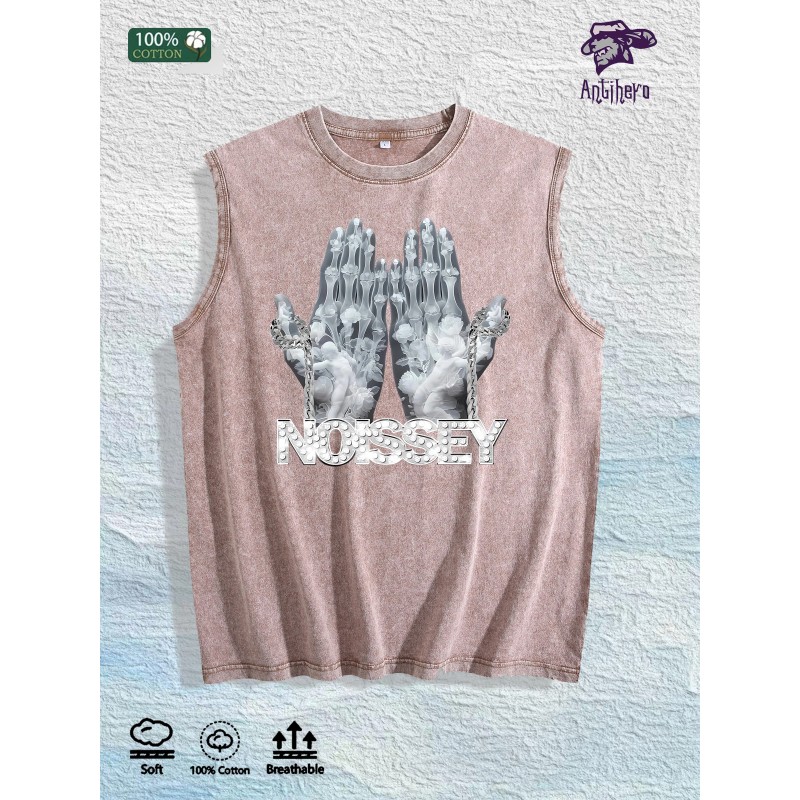 NOISSEY Graphic Washed Vest US Warehouse 3 Colors Cotton TankSize: