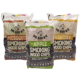 Wood Smoker Chips Bundle of 3 Flavors - Apple, Mesquite & Hickory Wood Chips by Mr. Bar-B-Q, Can be Used on Gas & Charcoal Grill, Variety of Flavors for Smokers, Grilling, BBQ, Camping(3 x 1.6 Lb Bag)