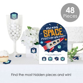 Big Dot of Happiness Blast Off to Outer Space - Rocket Ship Baby Shower or Birthday Party Scavenger Hunt - 1 Stand and 48 Game Pieces - Hide and Find Game