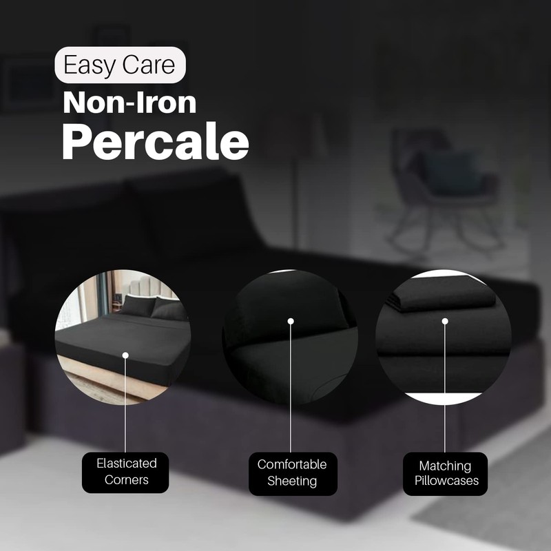 Extra Deep Fitted Sheets 16"/40CM Polycotton Deep Bedsheets (Black, King)