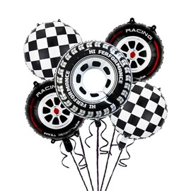 Elaliyi Racing Balloons Gaint Wheel Balloons Foil Racing Car Tire Balloons Car Party Race Car-themed Decorations for Birthday Baby Shower Ceremonies 5 PCS