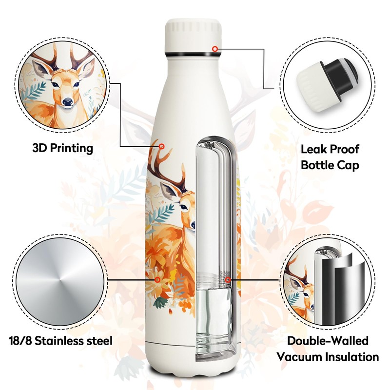 KollyKolla Stainless Steel Drinking Bottle, 500 ml, 3D Print Drinking