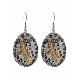 Womens Bless Your Heart Earrings Feather Aztec Hook Jewelry Accessory 1.75" (Gold Feather)