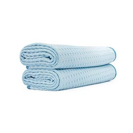 The Rag Company The Rag Company - Dry Me A River - Professional Korean 70/30 Blend Microfiber Waffle-Weave Drying & Detailing Towels, Soft Suede Edges, 390GSM, 20in x 40in, Light Blue (2-Pack)