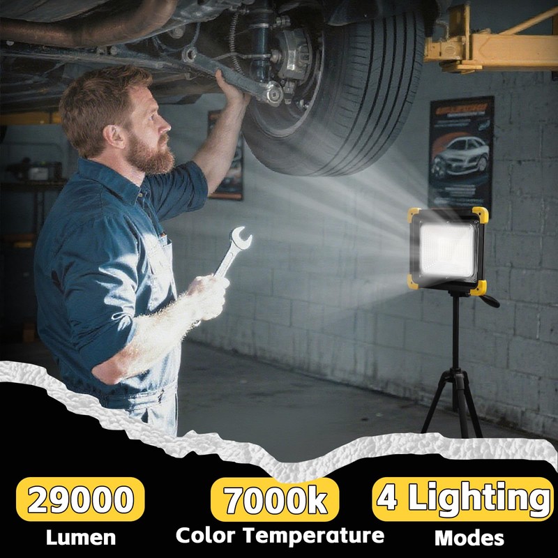 29000LM Rechargeable LED Work Light with Stand,Magnetic Base&Remote Control,12000mAh,Cordless Work