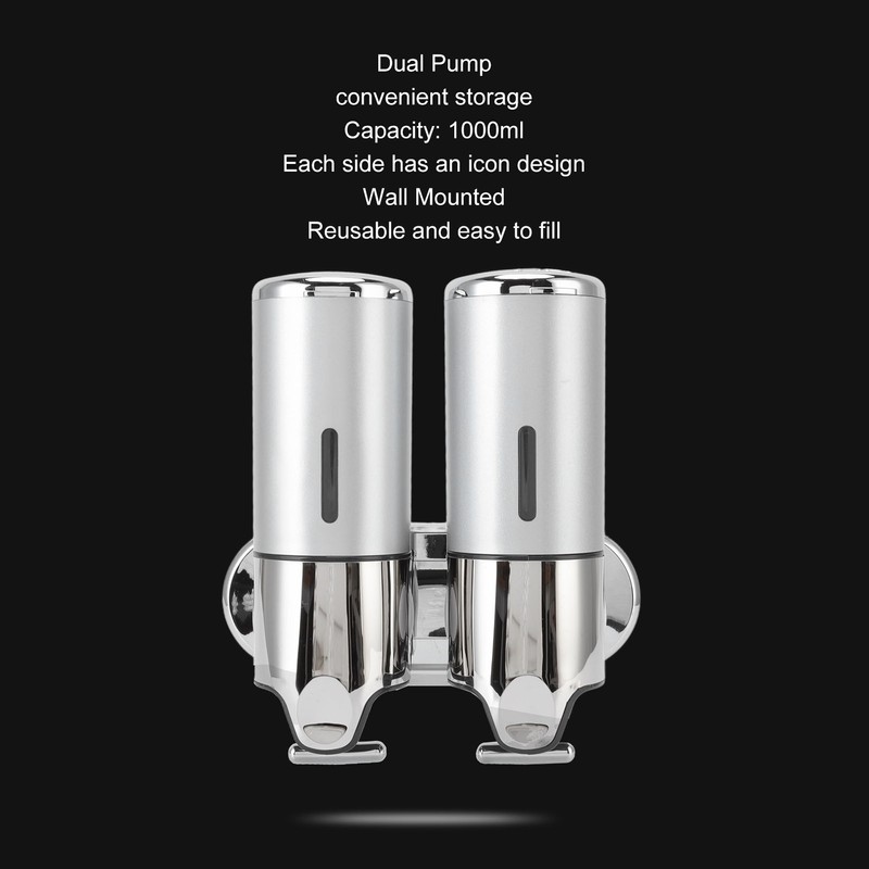 Soap Dispenser Dual Pump 1000ml Wall Mounted Easily Refilled Reusable