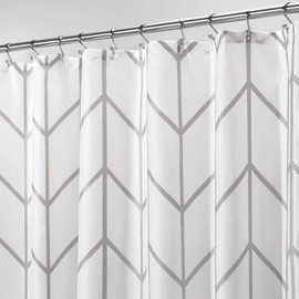mDesign Decorative Chevron Zig-Zag Print - Easy Care Fabric Hotel Quality Shower Curtain, Reinforced Buttonholes, for Bathroom Showers, Stalls, and Bathtubs, Machine Washable - 72" x 72" - Gray/White
