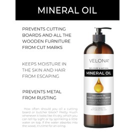 velona Food Grade Mineral Oil 70 Viscosity NF USP Grade - 16 Fl Oz | for Cutting Boards, Countertops and Butcher Blocks, Stainless Steel, Knife, Tool, Machine, and Equipment | Made in the USA