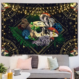 Livole Skull Tapestry Colorful Plants Tapestry Constellation Tapestry Black Starry Tapestry Trippy Tarot Tapestry Wall Hanging for Room (51.2 x 59.1 inches)