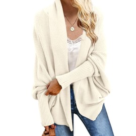 Imily Bela Women's Kimono Batwing Cable Knitted Slouchy Oversized Wrap Cardigan Sweater Cream White