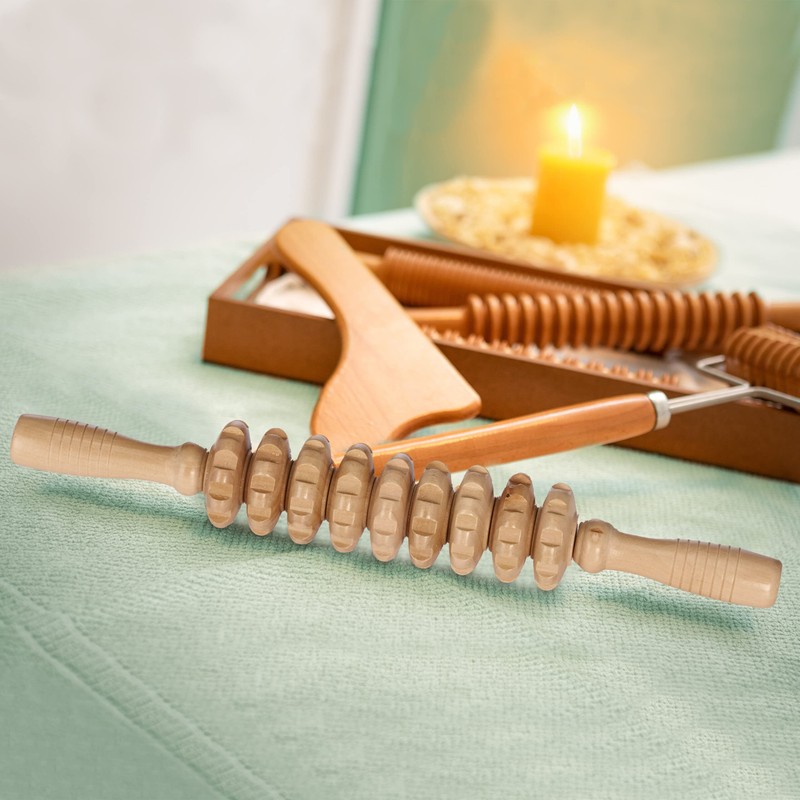 Relaxdays 3 x Wooden Massage Roller with 2 Handles, Manual