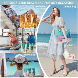 TotePrint Holographic magic color laser PVC handbag hemp rope shopping bag for travel and shopping 15.75"x3.94"x11.81 (D2126-4)