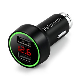 Palumma Car Charger, 2 USB Ports, Automatic Current Identification, 4.8 A Current, Fast Charging, LED Digital Display, USB Car Charger, Voltage Measurement Compatible with 12 - 24 V Cars