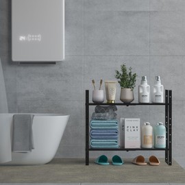 Wobmmi Expandable Spice Rack, Stackable Metal Pantry Storage Shelves Stand, Adjustable Height Cabinet Shelf Organizer Racks(2PACKS/Black,Large)