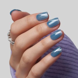 Wooyas Cat Eye Press on Nails Short, Ice Blue Cat Eye Fake Nails Square, Handmade False Nails Made by Soft Gel, Reusable Lightweight Natural Magnetic Glue on Nails for Women