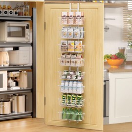 Hocookeper 8 Tier Over the Door Pantry Organizer, Over the Door Spice Rack with Adjustable Baskets, Metal Hanging Door Pantry Organizers and Storage for Kitchen Bathroom Bedroom, White