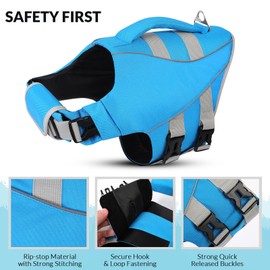 Queenmore XL Dog Life Jacket, Large Dog Life Vest for Swimming Boating, Giant Big Dog Swim Vest, Ripstop Pet Life Vests with Rescue Handle Leash Hole, Safety Water Floating Vest, Hi-Vis Blue