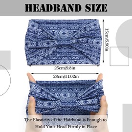 SAWINDA Boho Headbands Wide knotted Hair Bands Vintage Printing Bandeau Stretchy Non-slip Cotton Headband Sport Yoga Hair Accessories for Women and Girls (Pack of 3)
