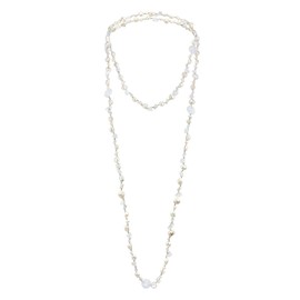 Versatile Long Mixed Simulated Moonstone & Cultured Freshwater White Pearl Link Necklace