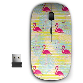KAWAMOUSE 2.4G Ergonomic Portable USB Wireless Mouse for PC, Laptop, Computer, Notebook with Nano Receiver (Flamingo Palm Leaves)