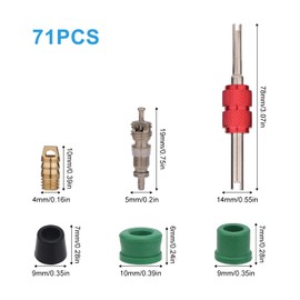 PEUTIER 71pcs Car A/C Repair Kit, Air Conditioning Line Repair Tools with 10pcs Valve Core 50pcs Hose Gasket Kit 10 Valves & Disassembly Tool for Air Condition Repair