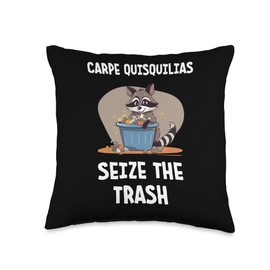 Presto Funny Raccoon Seize the Trash Carpe Funny Raccoon Seize The Trash Carpe Quisquilias Throw Pillow, 16x16, Multicolor