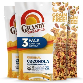 Grandy Organics Original Coconola Granola, Certified Organic Gluten Free Granola, Grain Free, Vegan and Paleo, Original Flavor Coconola, 9oz Each, Pack of 3