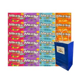 Big Top Deals USA Blue Paper Bag Candy Pack with Mike and Ike 0.78 oz 24-Count Assorted Flavors Including Tropical Typhoon, Jolly Joes, Sour Blue Raspberry, Orange - Bulk Candy Snack Bags