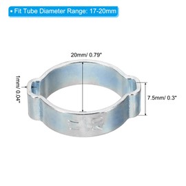PATIKIL 20 Pack 17-20mm Double Ear Hose Clamp, Galvanized Steel O Clip Crimp Rings for Fuel Petrol Pipe Tube Fitting Connections, Silver Tone