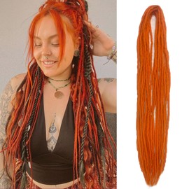 Wool Dreadlock Extensions 22 Inches Orange Double Ended Dreadlocks Extensions DE Ends Straight Hippie Reggae Style Dreads Extensions for Women (22 Inch 5 Strands)