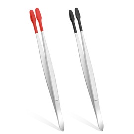 AOZUO Rubber Tipped Tweezers, 2PCS PVC Coated Flat Tip Tweezers Stainless Steel Forceps Non Marring Pincettes for Stamp Coins Jewelry Industrial Electronic Hobby Craft Tools
