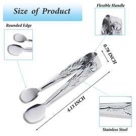 3PCS Mini Serving Tongs, 4Inch Rose Stainless Steel Sugar Cube Tongs, Sliver Small Ice Tongs for Tea and Coffee Party, Appetizers, Desserts by Sunenlyst (Silver)
