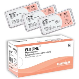 Elimedical ELITONE Suture Thread with Reverse Cutting Needle, 12 Pack. Surgical Wound Training Students, Practice and Educational Use. Polycaprolactone Absorbable Material 2/0 36" FS1 943PGCL