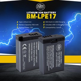 BM Premium LP-E17 Battery with Built-in Charging for Canon EOS R8, EOS R10, EOS R50, EOS R100, EOS RP, EOS M3, EOS M5, EOS M6, EOS M6 II, SL2, SL3, T6i, T6s, T7i, T8i, EOS 750D, EOS 760D Camera 1 Pack