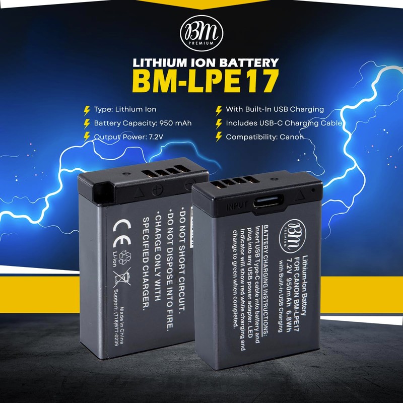 BM Premium LP-E17 Battery with Built-in Charging for Canon EOS