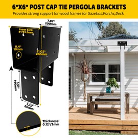 DEVALLEY T-Shaped Pergola Brackets Kit,3-Way Post Cap Tie Brackets with Screws for 46x6 4x8(Actual:3.5"x5.5"/3.5"x7.5") Wood Beams for Patio Pergola,Log Cabins,Gazebo W/Hardware (2Pack)
