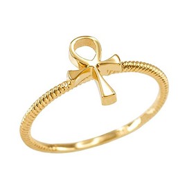 Dainty 10k Yellow Gold Egyptian Ankh Cross Ring (Size 7)