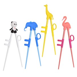 Training Chopsticks, 4 Pairs Cute Animal Shape Easy to Use Children's Learning Chopsticks Helper with Attachable for Right or Left Handed Child Adults Beginners