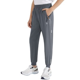 Dizoboee Boys Lightweight Jogger Pants Youth Kids Quick Dry Hiking Pants Active Athletic Pants with Zipper Pockets, Dark Grey, L