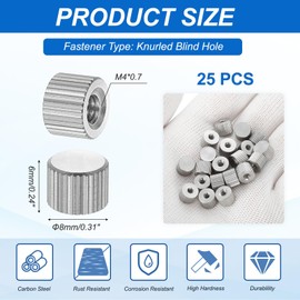 PATIKIL M4 Knurled Thumb Nuts, 25pcs Nickel Plated Female Thread Type Flat Head Blind Hole Round Hand Tighten Knob Fasteners Screw Cap Adjust Lock Position, D8mm x H6mm