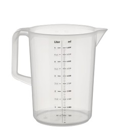 APS Messbecher 5 Liter, Ø 20,5 x H: 25,5 cm, Kunststoffbecher mit geprägter Maßskalierung außen, geschlossener Griff, 1- und ml-Liter- Einteilung, spülmaschinengeeignet
