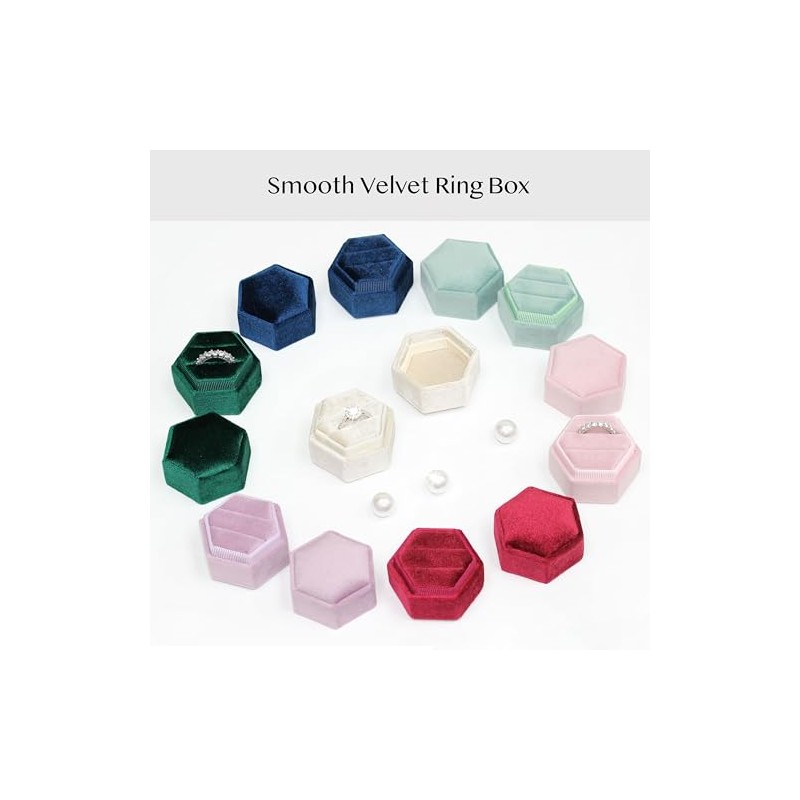 Caja de anillos de terciopelo hexagonal de 2 ranuras para