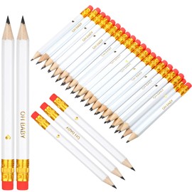 Gersoniel 50 Pieces Mini Sharpened Baby Shower Half Pencils With Erasers 4 Inch Short 2 HB Golf Pencils for School Office Game Baby Shower(White,Baby Style)
