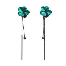 Trendy Red Green Poppy Flower Black Long Line Bar Tassel Earrings for Women Charm Drop Dangle Earring Jewelry (Green)